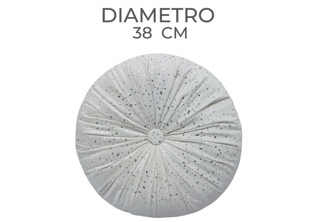 Cuscino Arredo Imbottito Effetto Velluto Rotondo A Pieghe Plissettato Con Lurex - 38x38 - Crema