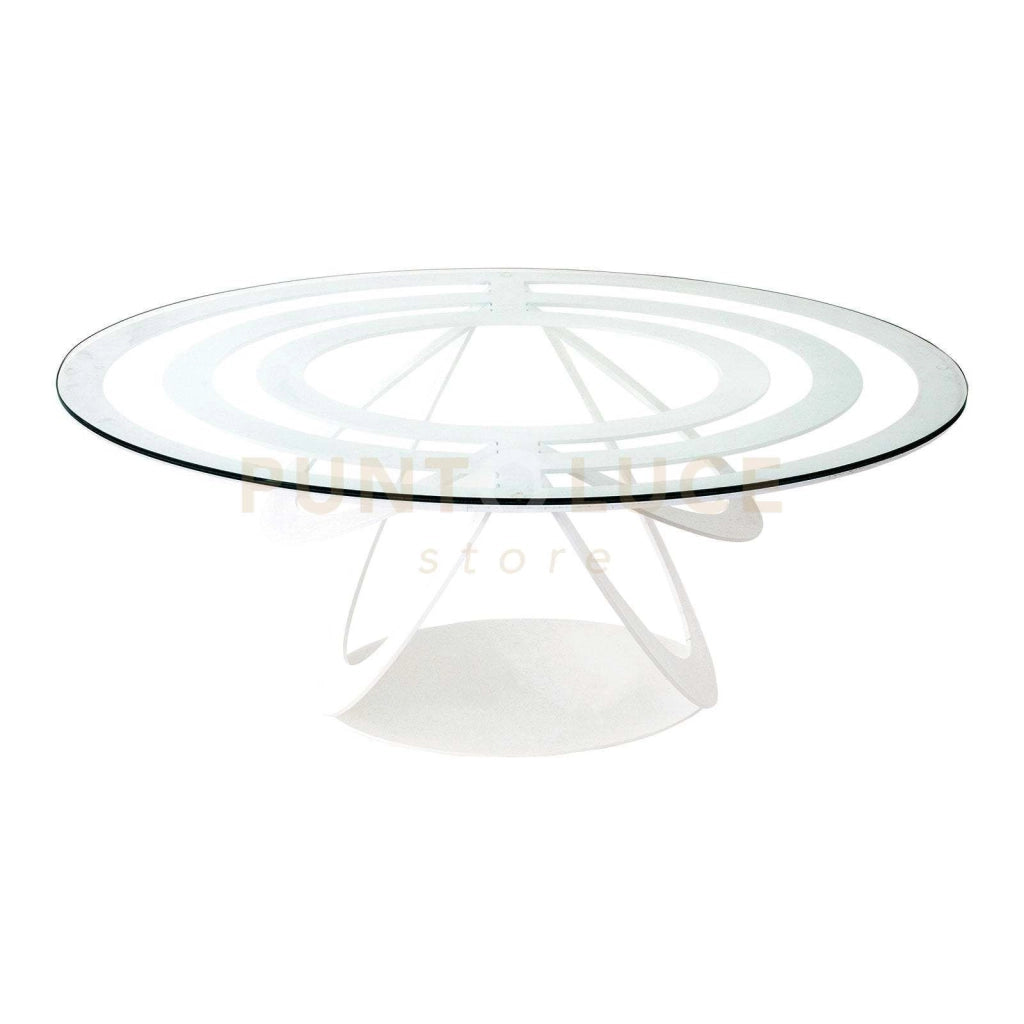 Tavolino in ferro e vetro Optical ovale Bianco