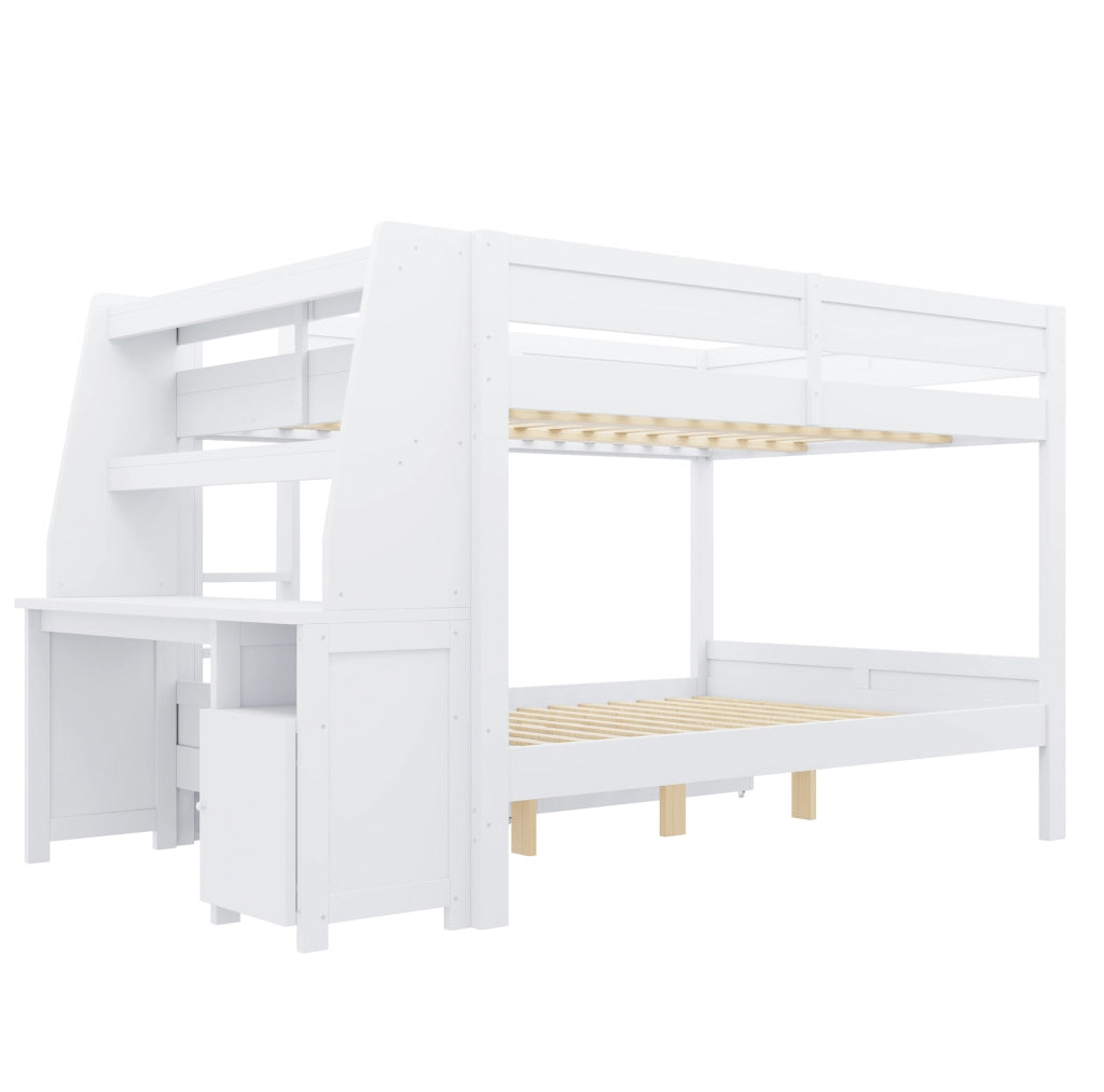 Letto a castello alto 140 x 200 cm con scrivania, contenitore e cassetti