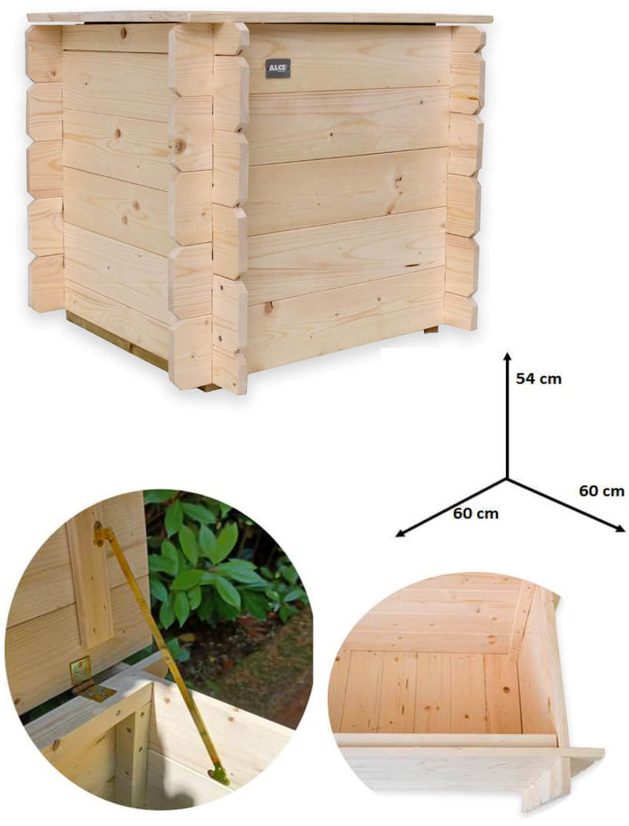 Baule Cassapanca da Esterno 60x60xh56 cm Gaia in Legno di Abete Naturale