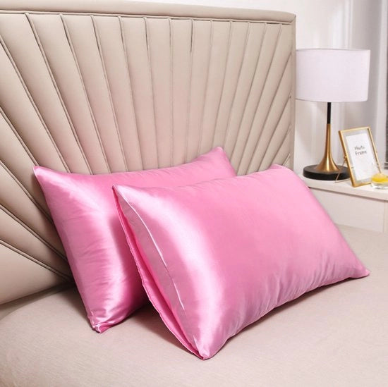 Cuscino a due pezzi con fodera in seta - morbido e soffice cuscino per letto - chiusura a sacco - protezione contro i parassiti e ipoallergenico - protegge i capelli e la pelle dai rughe - 51x66cm - Rosa