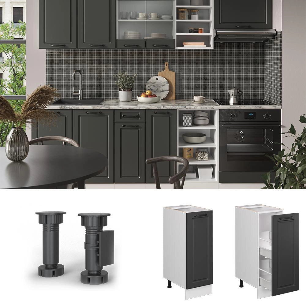 Armadio cucina dispensa alto R-Line Antracite rustico/Bianco 30 cm PL Marmo Vicco