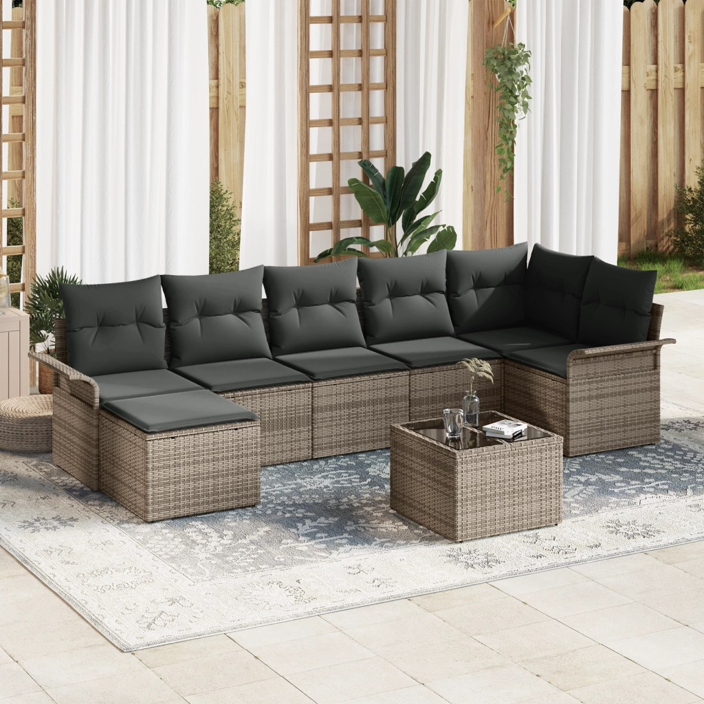Set Divano da Giardino  7 Pezzi con Cuscini Nero Polyrattan