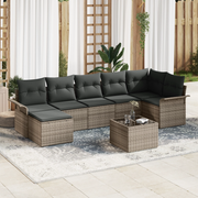 Set Divano da Giardino  7 Pezzi con Cuscini Nero Polyrattan