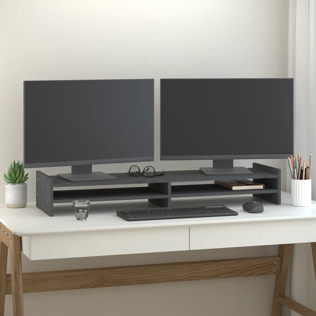 Supporto per Monitor Grigio 100x27x15 cm Legno Massello di Pino cod mxl 65598