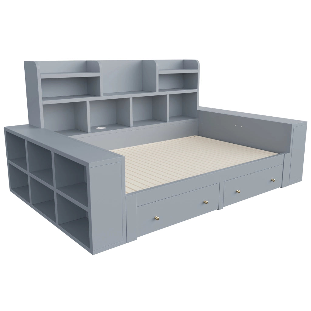 Divano letto estraibile 90x200 cm con vani portaoggetti; LED e prese grigio