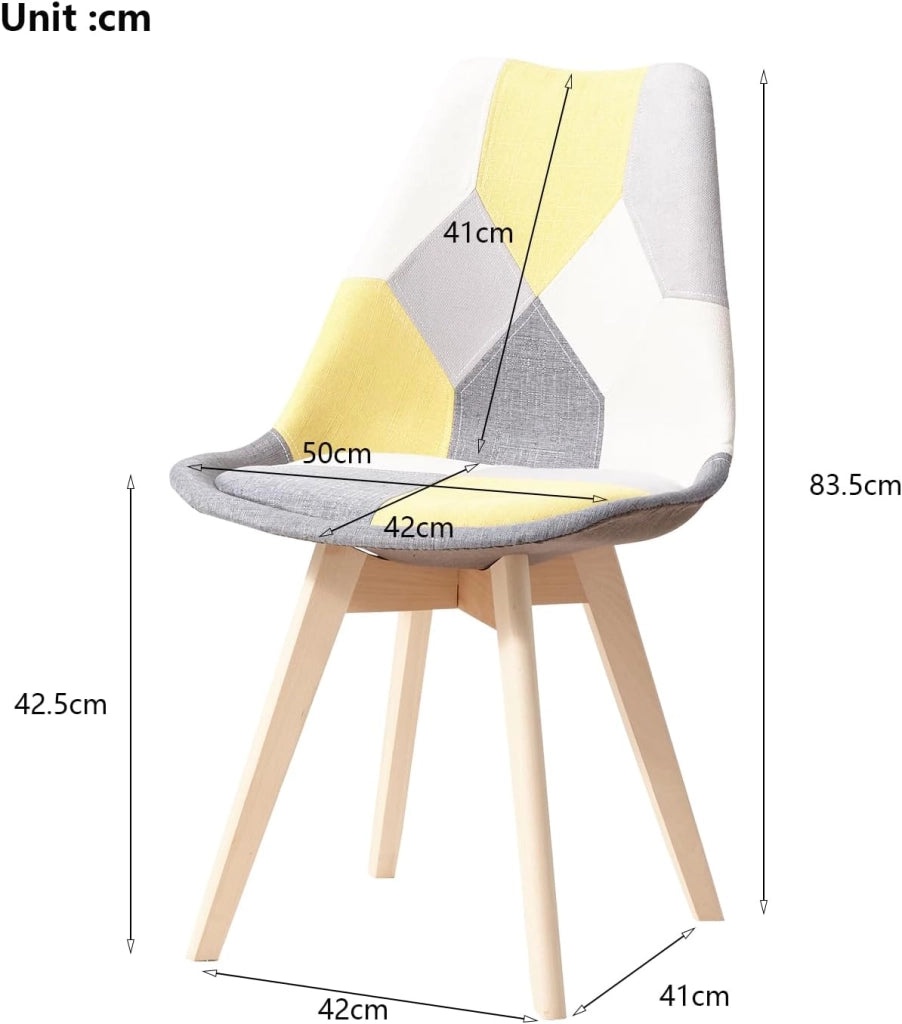 GrandCA HOME Set di 2 Sedie da Pranzo Scandinave con Cuscino del Sedile in Tessuto Patchwork Staccabile e Gambe in Legno di Faggio, per Soggiorno, Sala da Pranzo, Cucina, Patchwork Giallo