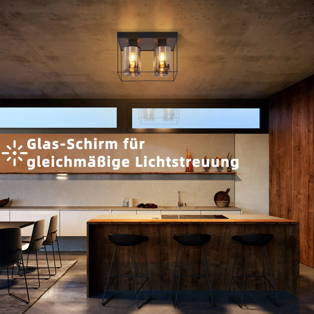 ZMH Lampada da soffitto plafoniera LED vintage vetro nero E27 per soggiorno cucina