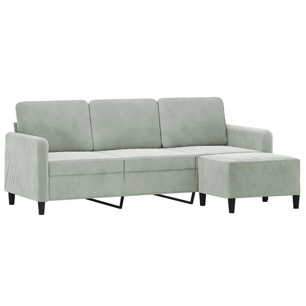 Divano a 3 Posti con Poggiapiedi-Sofa 3 Posti con Poggiapiedi Grigio Chiaro 180cm in Velluto 313806