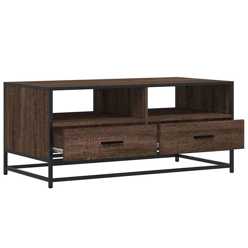 Tavolino Rovere Marrone 100x50x45cm Legno Multistrato e Metallo 848788