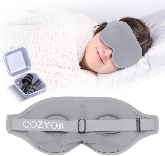 Slaapmasker con riempimento 3D 100% buio per sonnambuli con auricolari in silicone e occhiali da notte morbidi per volo, grigio chiaro Moonlight, maschera da sonno con cintura elastica regolabile per adulti e bambini