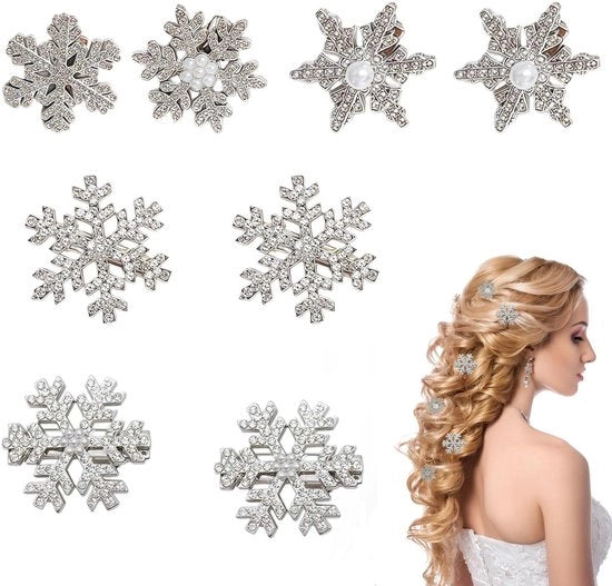 Spille per Capelli con Piume di Neve - 8 Pezzi - Diamanti Zirconia - Accessori Invernali - Ideali per le Feste - Design Sostenibile - Spille per Capelli Decorative