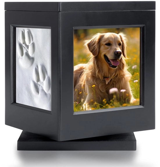 Urn per animali domestici con cornice fotografica - Urn per cani - Urn per gatti - Urn commemorativa con maniglia rotativa - Decorazione per salotto - Spazio per oggetti commemorativi
