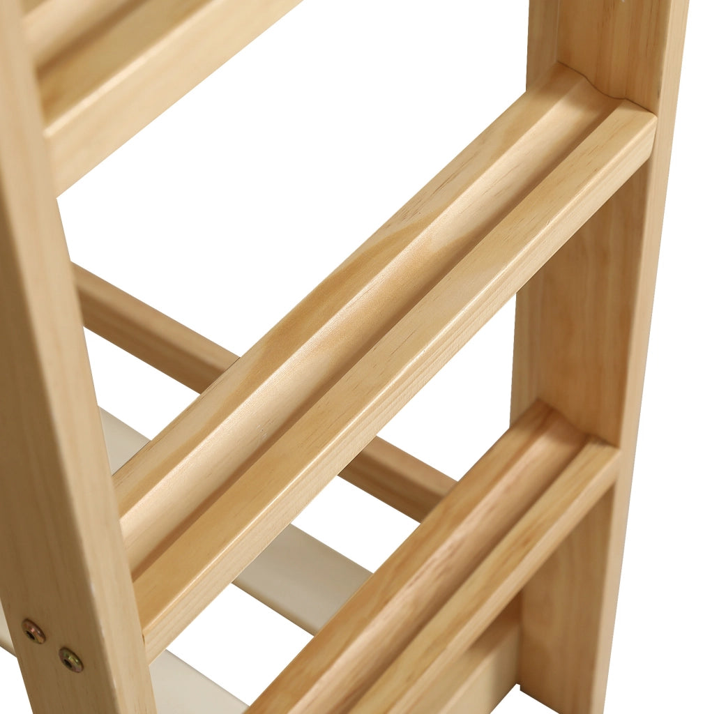 Letto a castello 90x200 cm con scivolo; tenda e scala in MDF e pino naturale