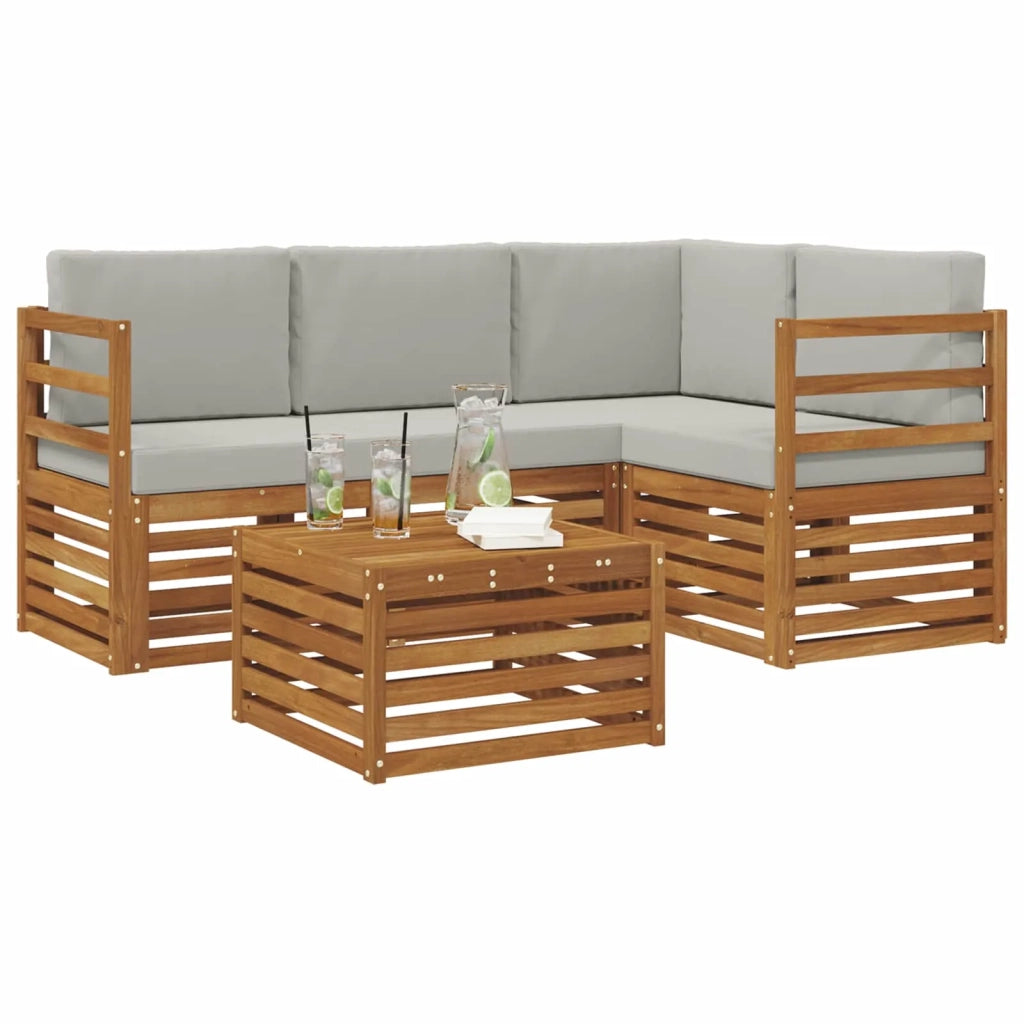 Set di divani da esterno 5 pcs Grigio Naturale e Chiaro