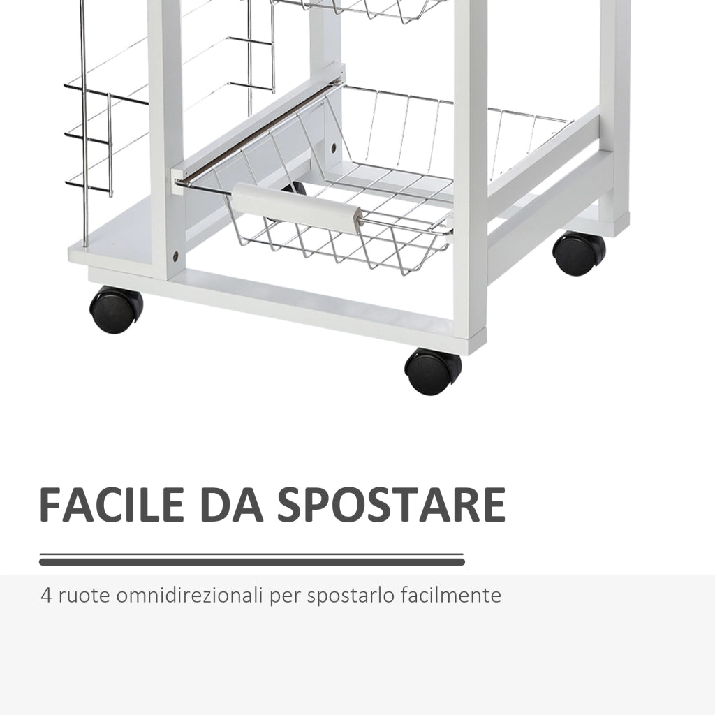 Carrello da Cucina ¨C ZephMum ¨C Legno Pino, Bianco, 4 Ruote