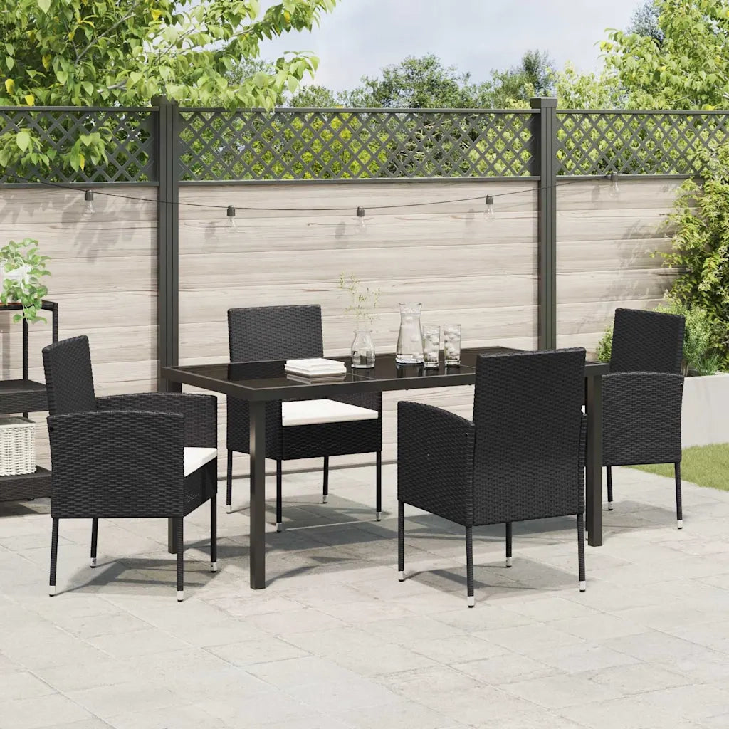 Set da Pranzo per Giardino con cuscino 5 pcs Nero polyrattan 3380053