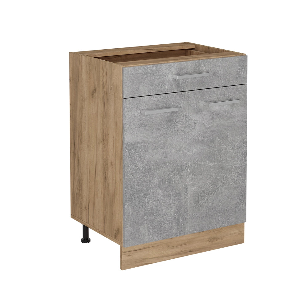 Mobiletto base per cucina R-Line Calcestruzzo/Rovere dorato 60 cm con cassetto, senza piano di lavoro Vicco