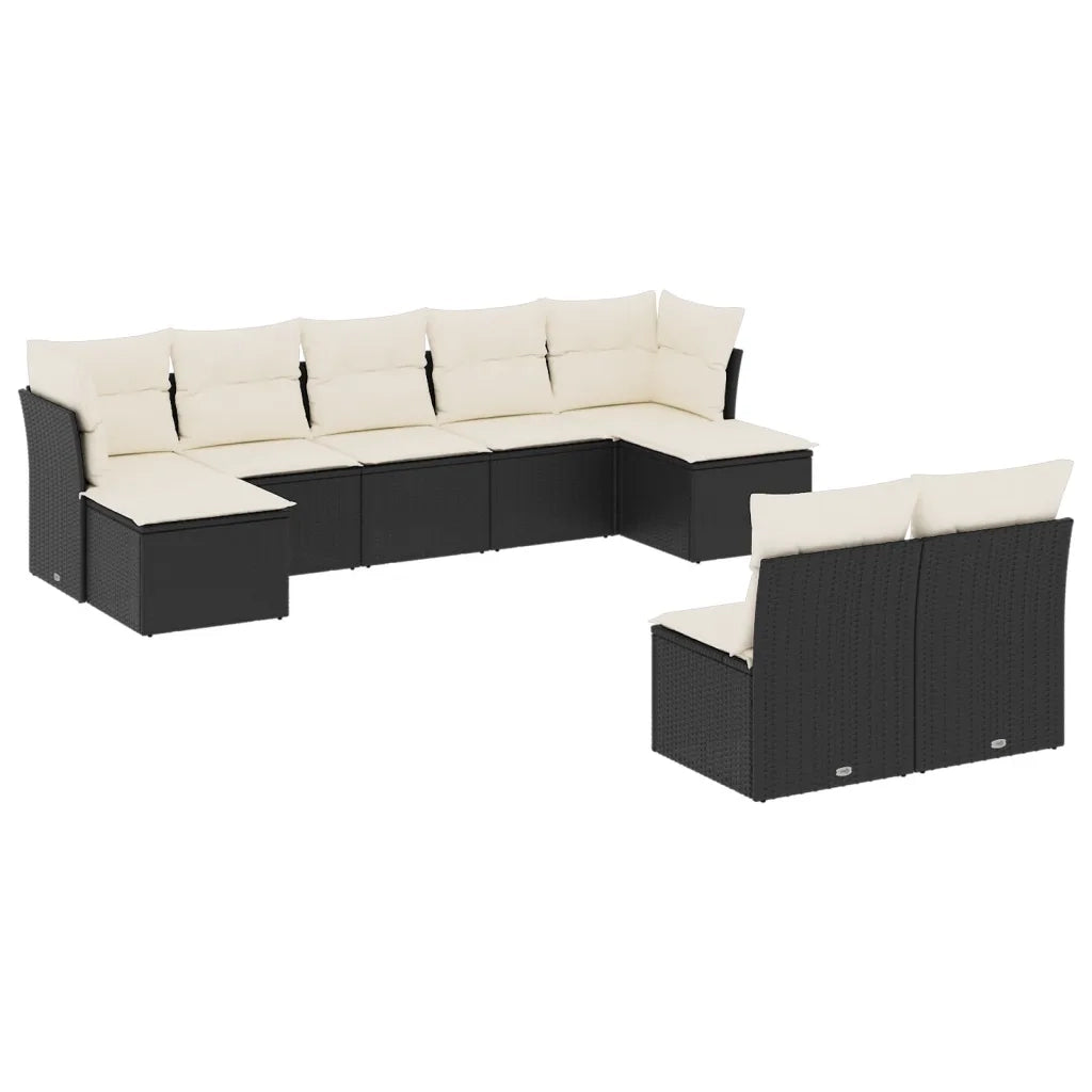 Set Divani da Giardino 9 pz con Cuscini Nero in Polyrattan 3218266