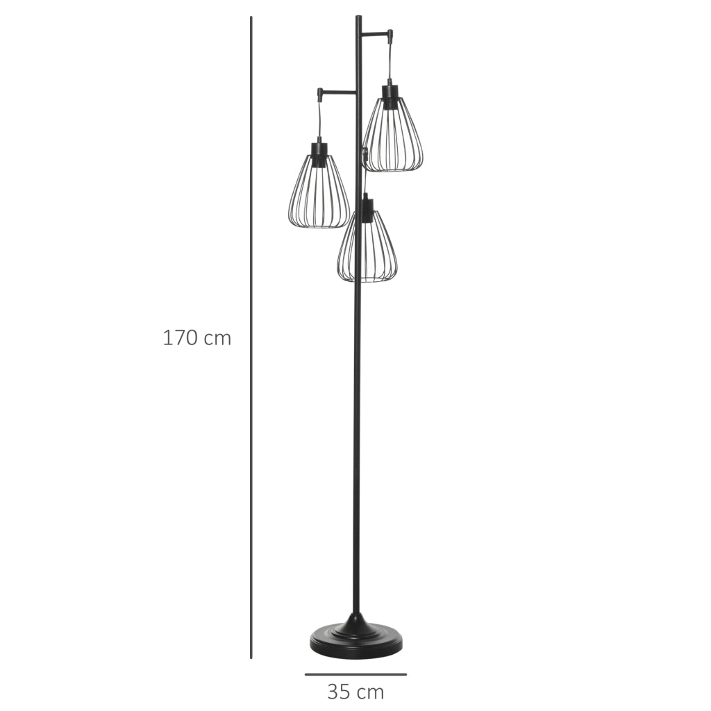 Lampada da Terra Vintage Industriale in Metallo Nero, Lampada a Piantana da Terra Moderna §¶35 x 170cm