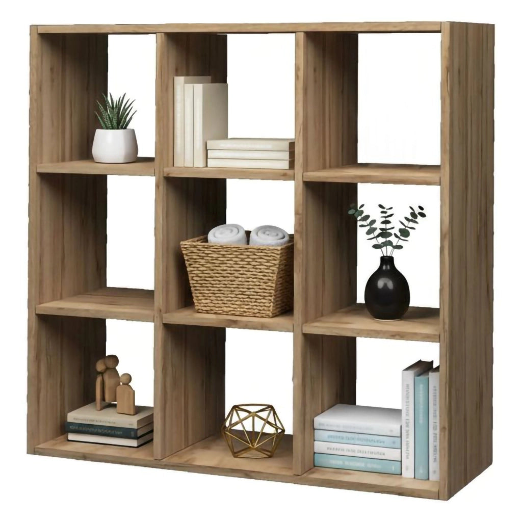 Libreria Acquaro, Mobile con ripiani, Biblioteca da ufficio, 100% Made in Italy, Rovere, cm 90x25h90