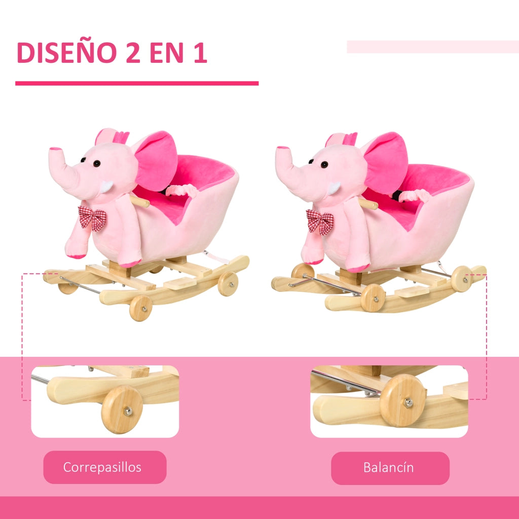 Cavallo a Dondolo con Ruote Elefante ¨C zephmum ¨C Rosa 60x35x45 cm