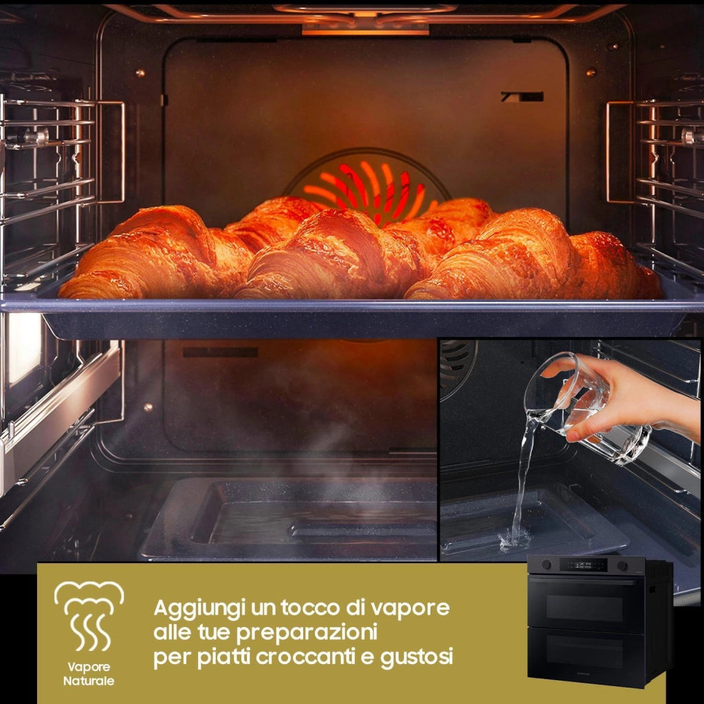 Samsung NV7B4540VBB Forno Elettrico Multifunzione con Grill da incasso a Vapore Capacita' 76 Litri Dual Cook Flex Classe Enertgetica A Wi-Fi 59,5 cm Nero