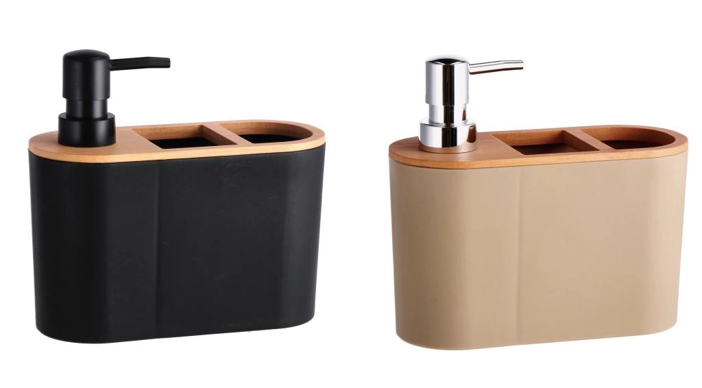 1 Pezzo Dispenser Sapone in Plastica e Bamboo 18 x 8 x 17 cm 2 Colori