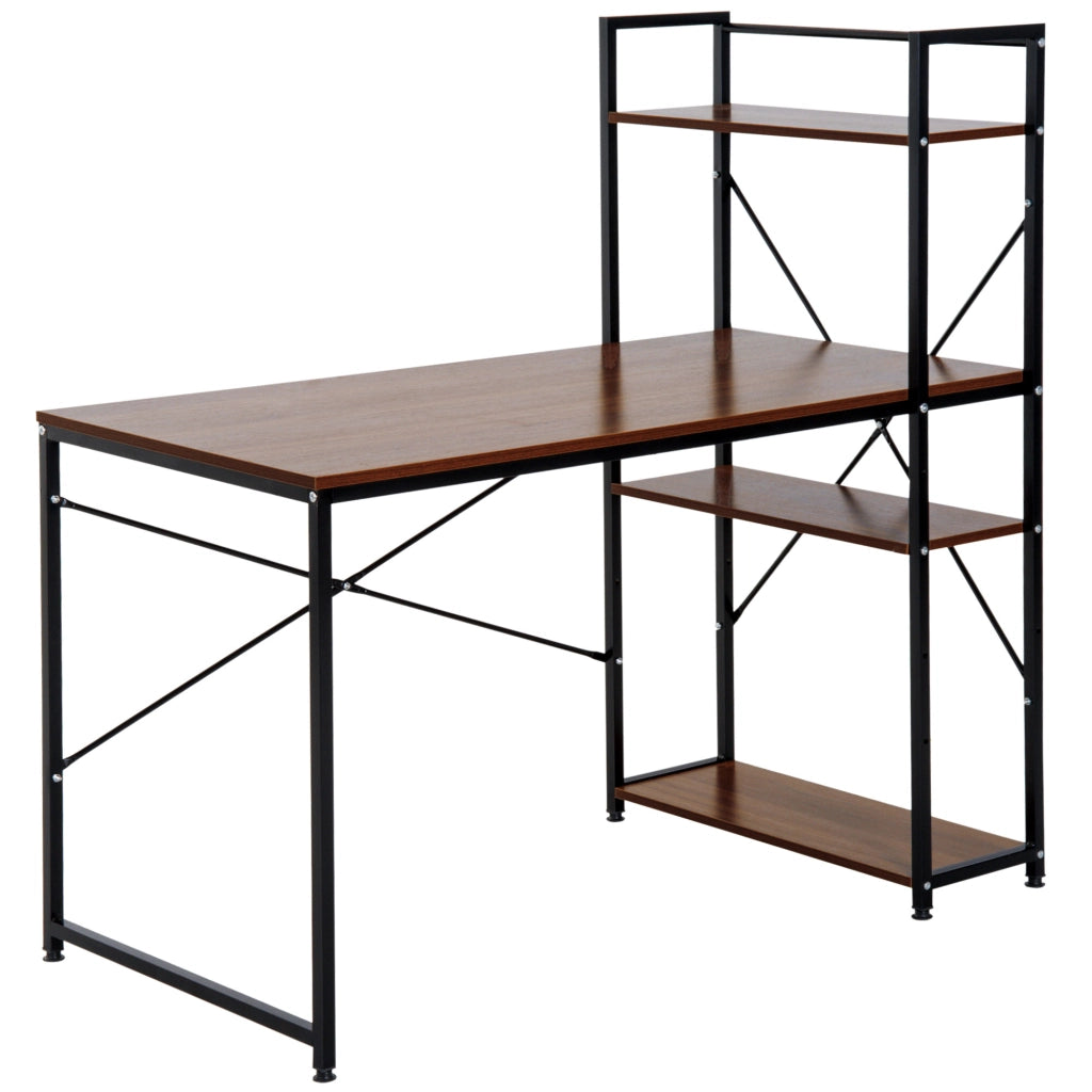 Scrivania angolare con libreria ¨C Zephmum ¨C Legno noce e metallo nero 90x50x75 cm