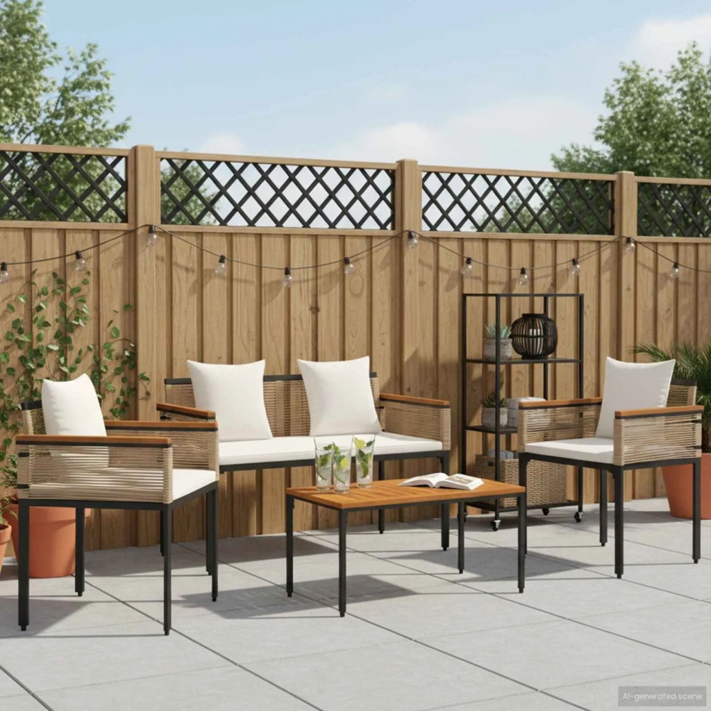 Set di Mobili da Esterno Beige e Bianco Crema polyrattan