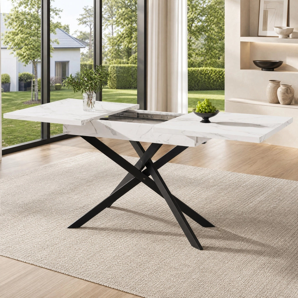 TAVOLO DA PRANZO ALLUNGABILE 120-160x80x76,5 cm MDF Bianco e Nero