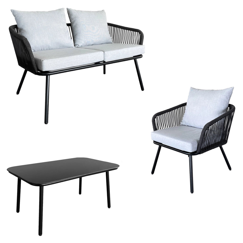 Set di mobili da giardino in corda OUVÉA grigio chiaro - 4 posti a sedere