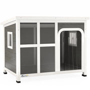 CASETTA PER CANI CON FINESTRELLE E INGRESSO A TENDA IN LEGNO DI ABETE 90X62X71 CM GRIGIO CHIARO