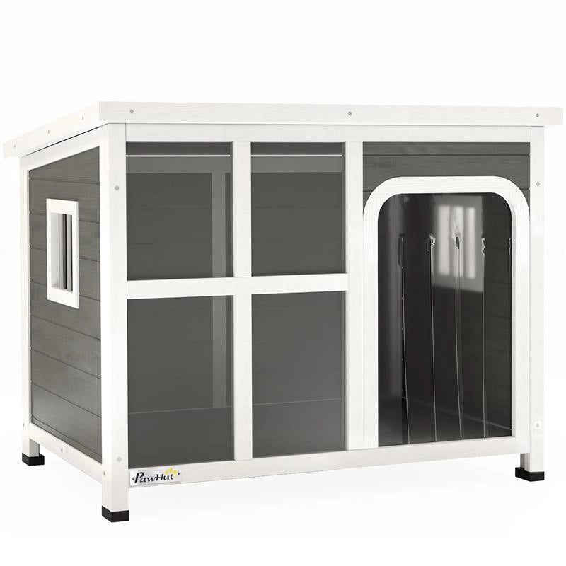 CASETTA PER CANI CON FINESTRELLE E INGRESSO A TENDA IN LEGNO DI ABETE 90X62X71 CM GRIGIO CHIARO