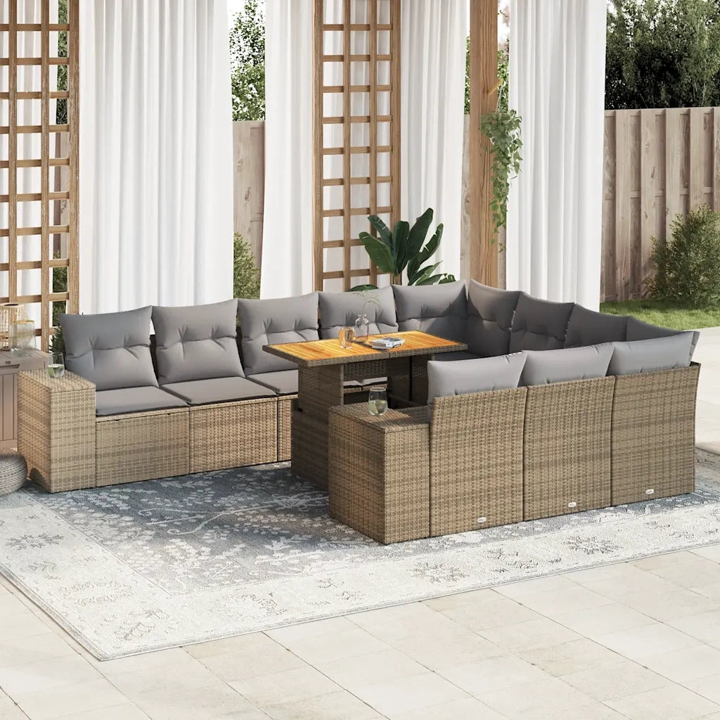 Divano da Giardino 10 pz con Cuscini Beige in Polyrattan Acacia 3327426