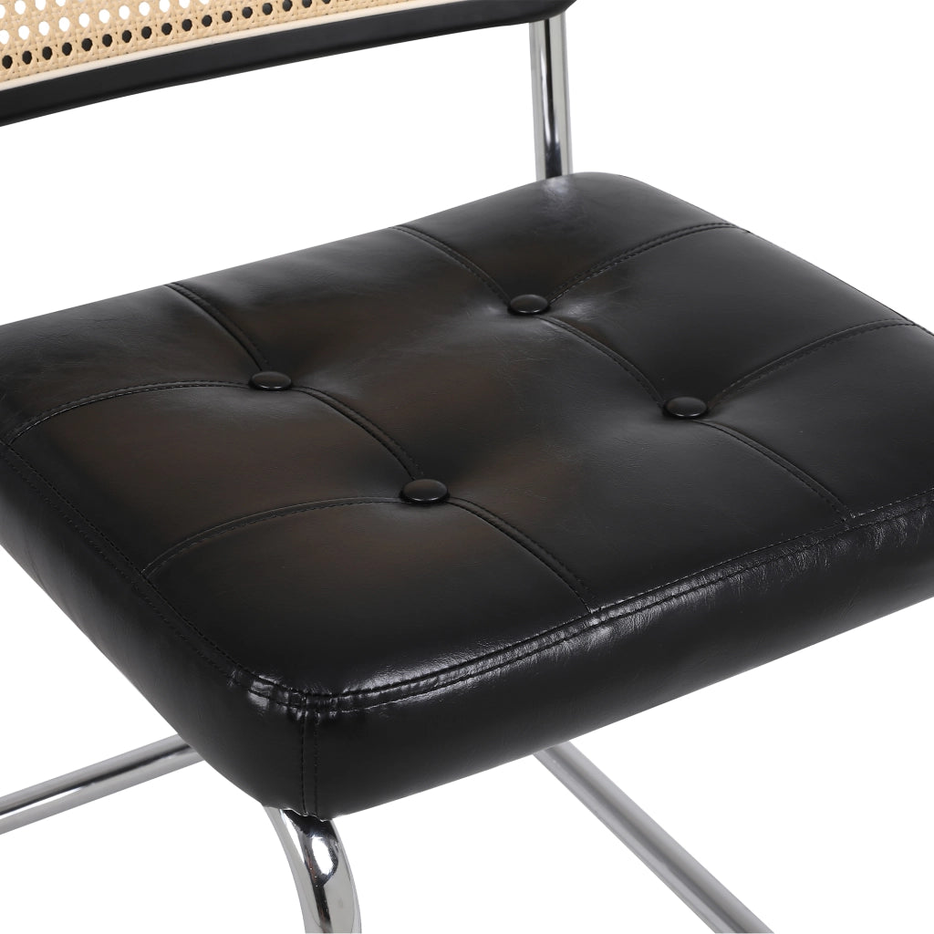 Sedie da Pranzo Set 2 Pezzi ¨C MINIMAL ¨C Rattan, Ecopelle, Schienale a Rete, Gambe in Metallo, Nero