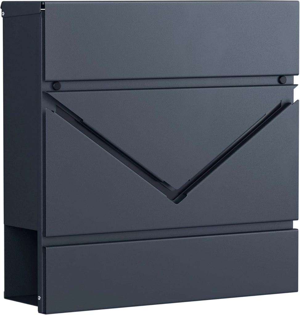 SONGMICS Cassetta Postale, Finestra a V, Cassetta Posta da Parete con Serratura, Coperchio, Vano Portagiornale, Facile da Montare, Grigio Antracite GMB054G01