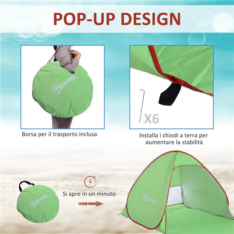 TENDA DA SPIAGGIA POP UP CON PROTEZIONE UV 30+ E BORSA DI TRASPORTO 200X150X119 CM VERDE