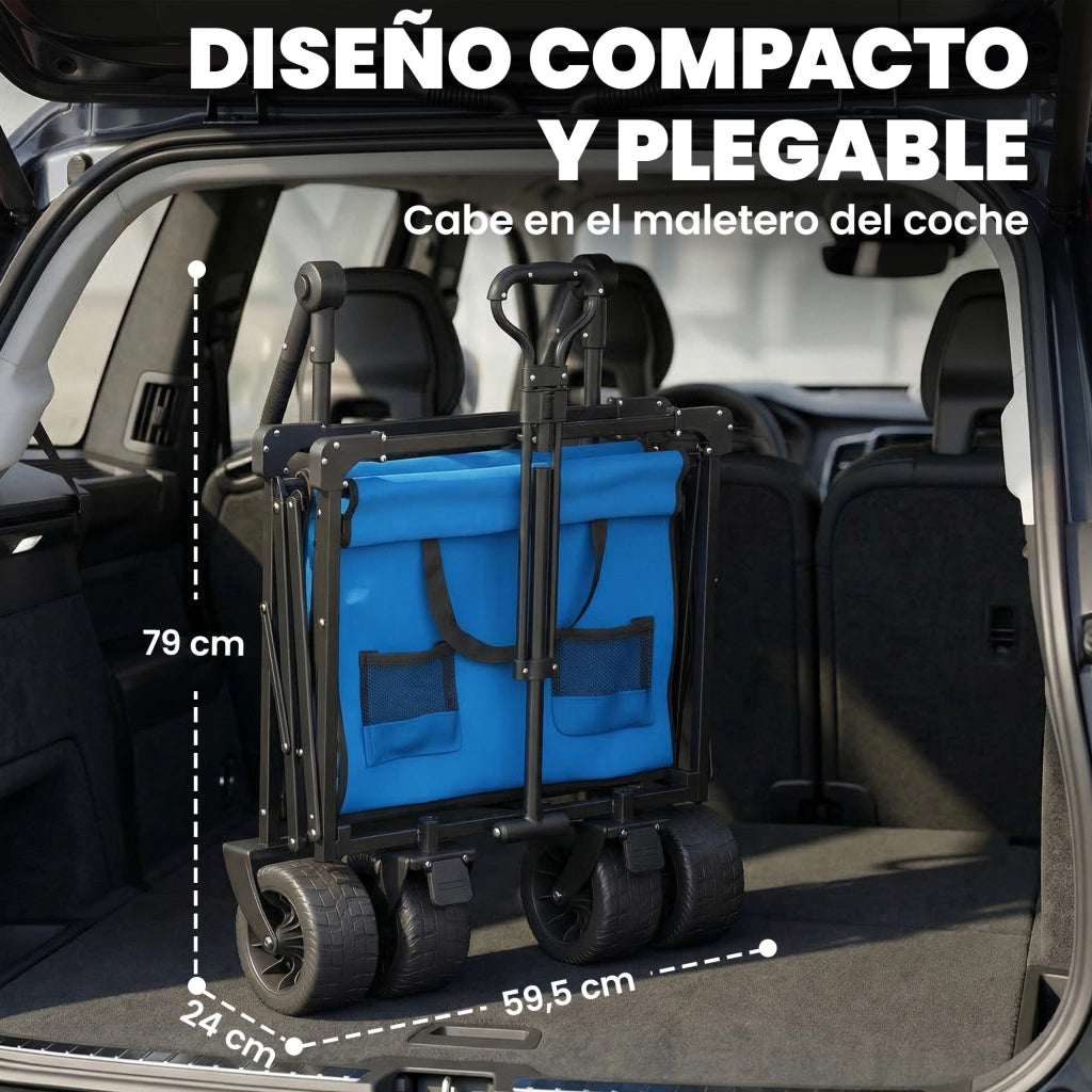 Carrello da Giardino Pleghevole con Ruote ¨C zephmum ¨C 125x59x133 cm Blu