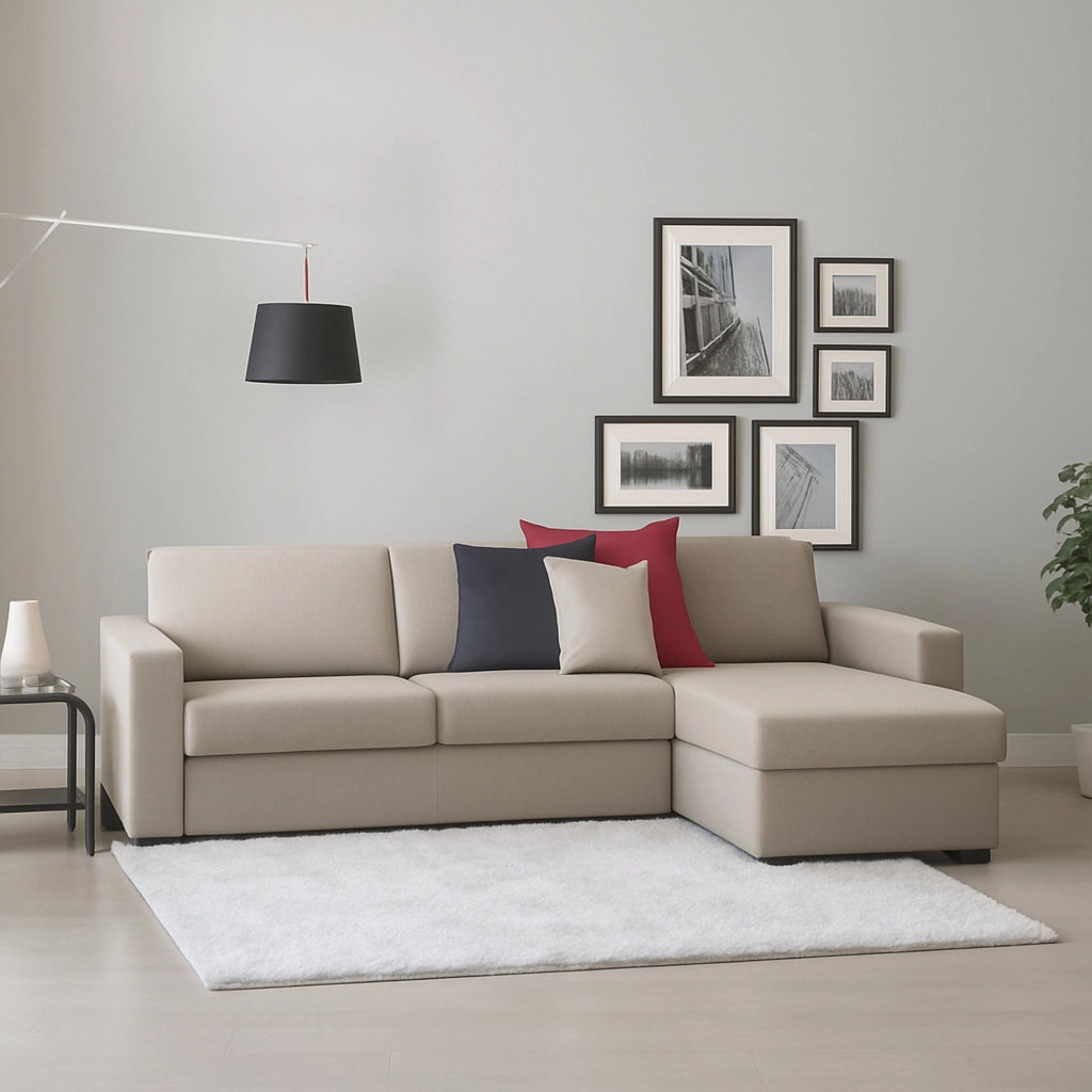 Azechiele, Divano Fisso con Penisola Sfoderabile Made in Italy, 260x95 cm Grigio Tortora\