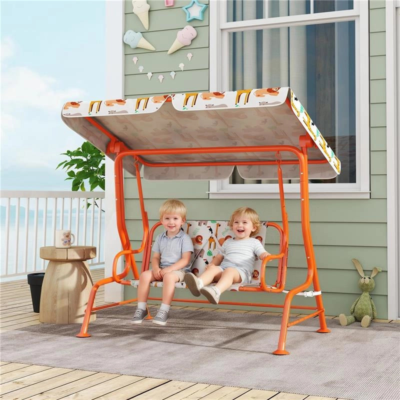 DONDOLO PER BAMBINI ALTALENA DA GIARDINO 2 POSTI 112X75X120CM ARANCIONE
