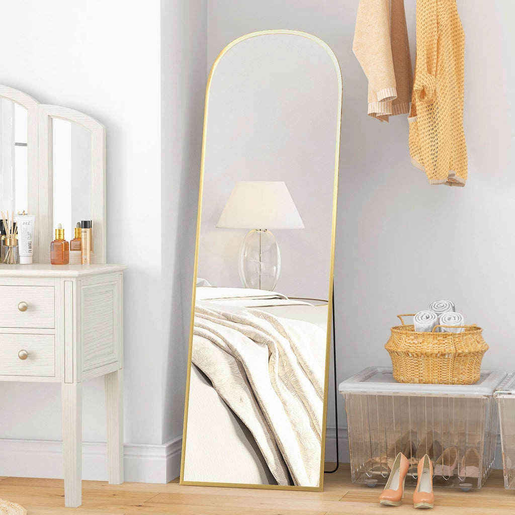 Specchio da Terra e Parete Moderno in Lega di Alluminio con Supporto Pieghevole. 50x161.5 cm. Oro