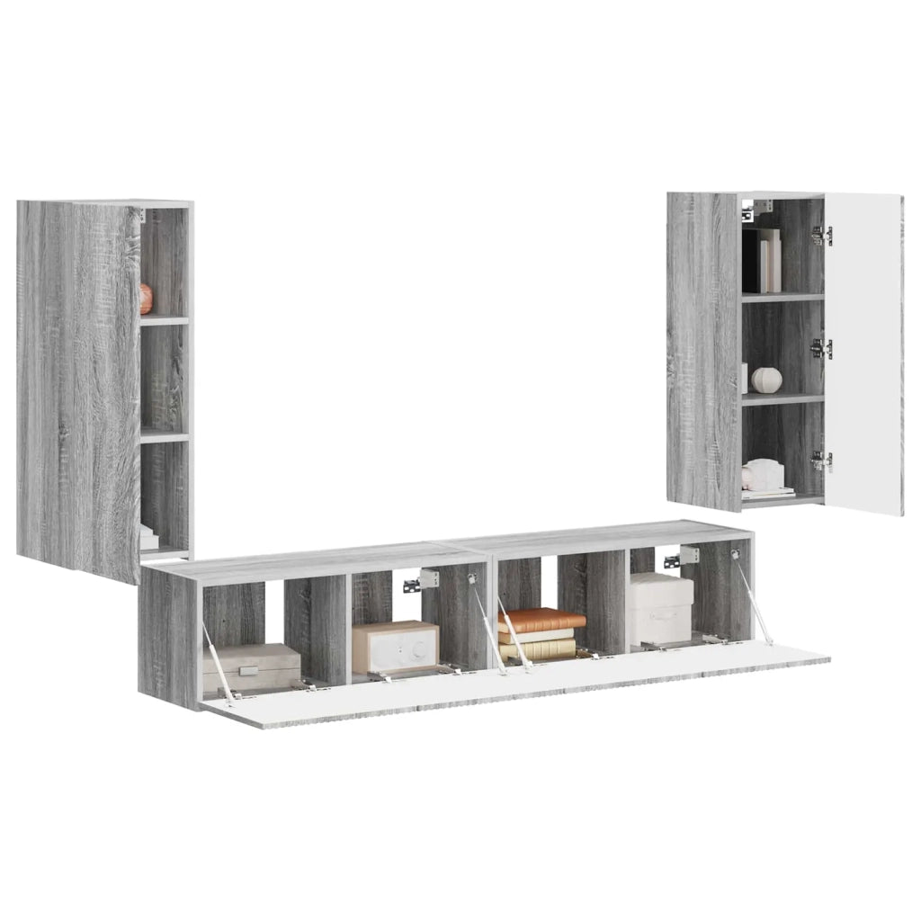 Set di Mobiletto da TV a Parete 4 pcs Grigio Sonoma