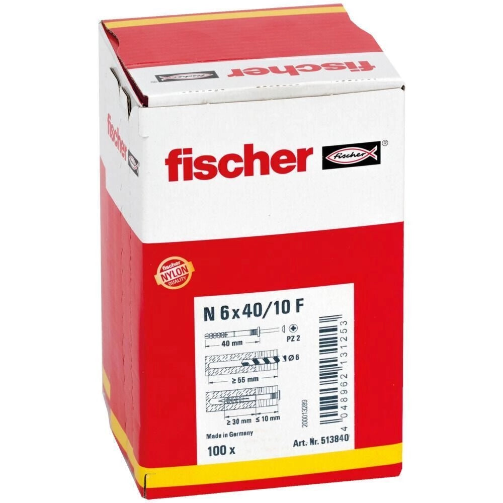 Fischer 513840 ancoraggio a vite e tassello 100 pz Kit di viti e tasselli a muro 40 mm
