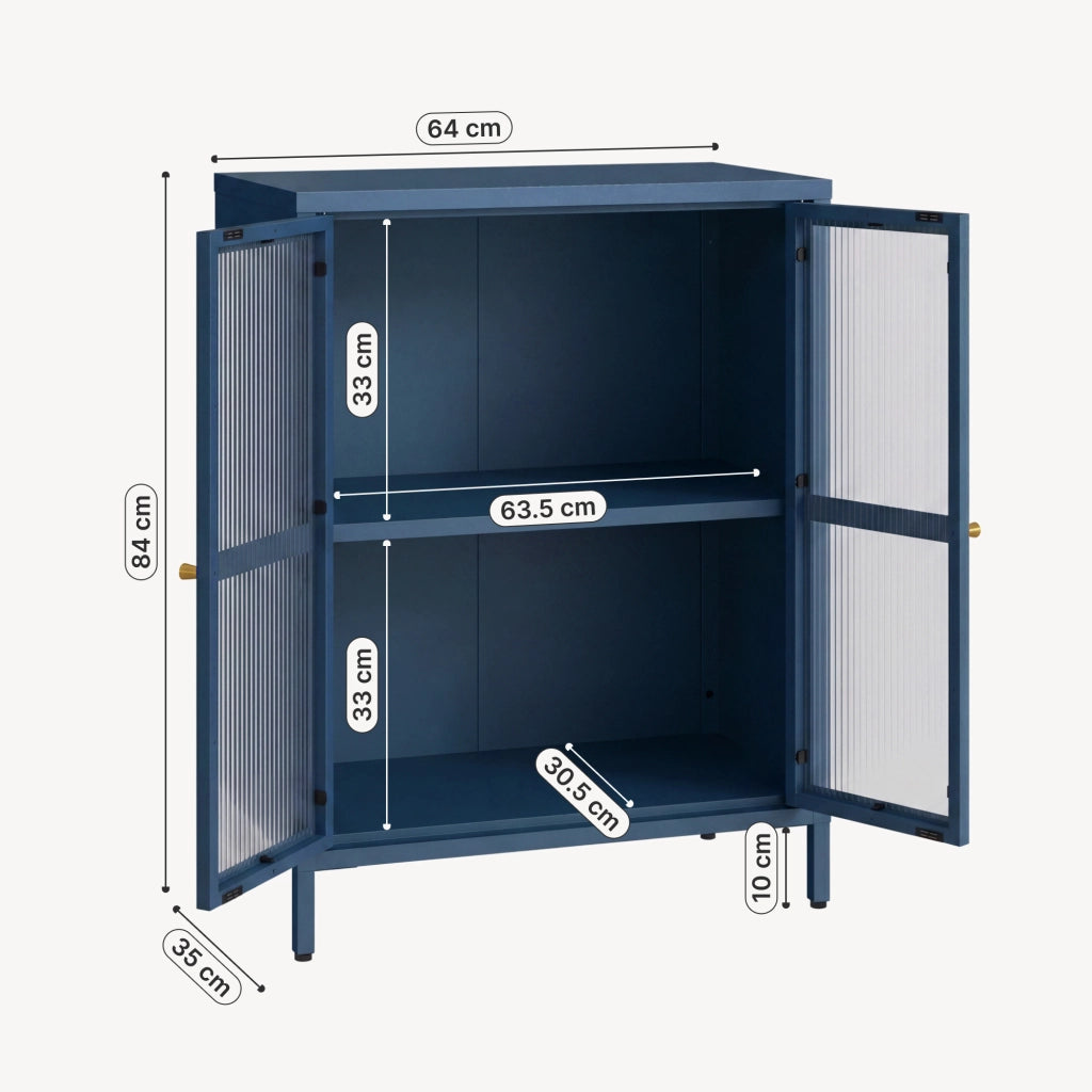 Credenza Säkylä Comò con Ante in Vetro Scanalato 84x64x35 cm Blu Marino [en.casa]