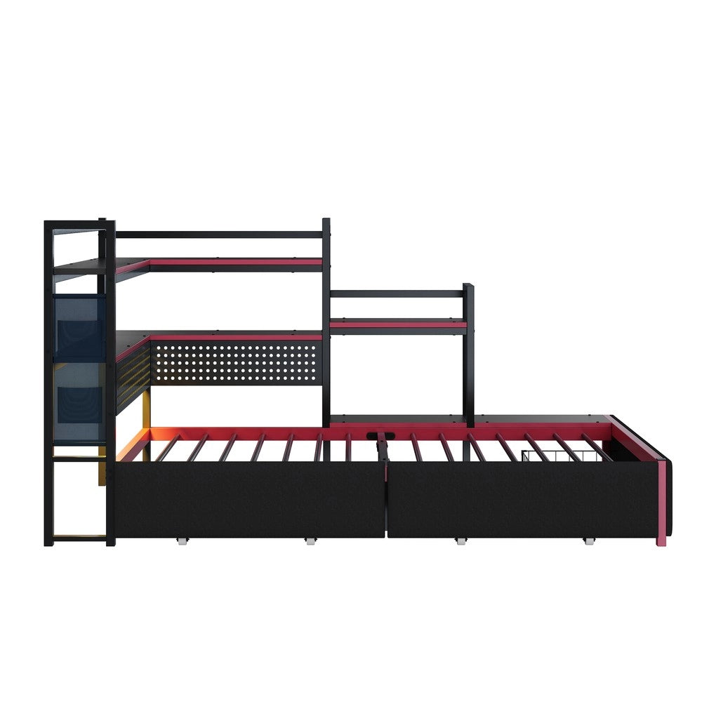 Letto a piattaforma in metallo gaming - Zephmum - Con LED, USB e 3 cassetti