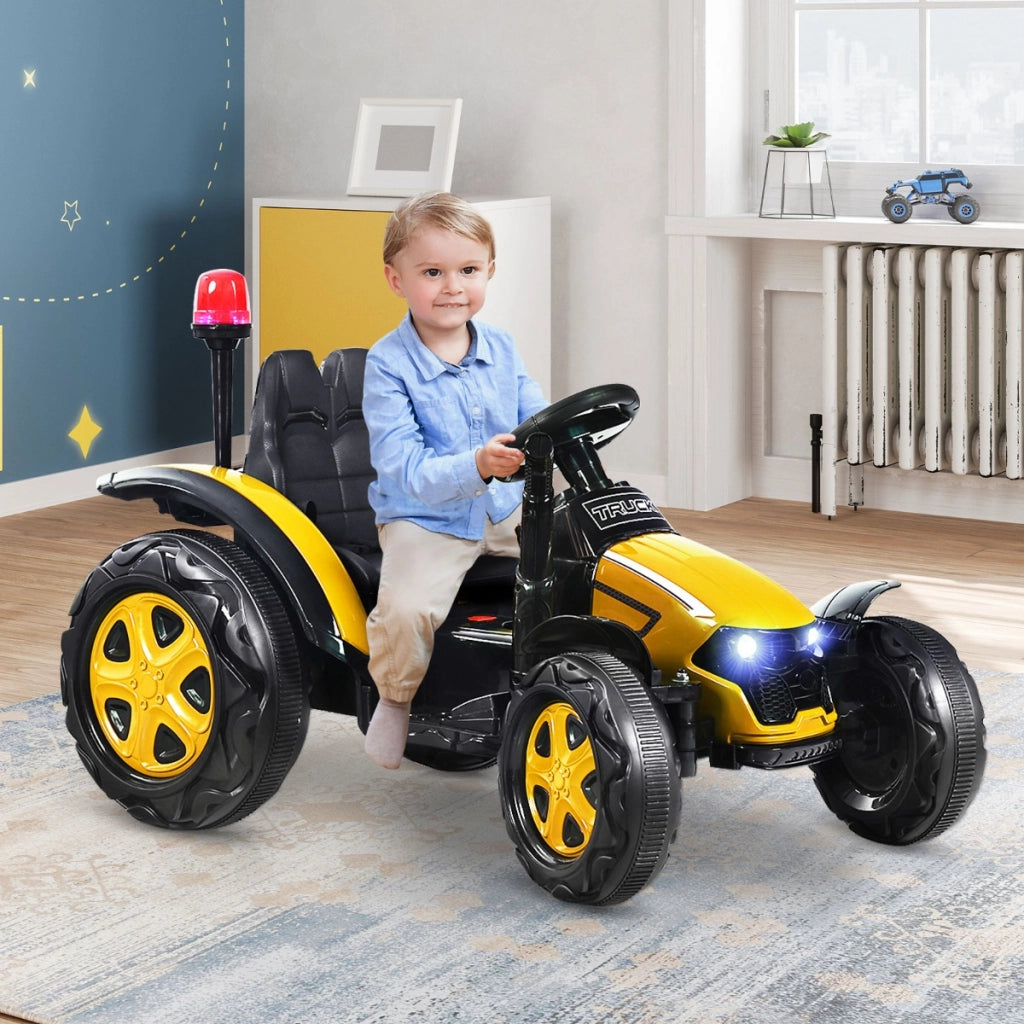 Trattore elettrico per bambini con rimorchio e telecomando, Trattore giocattolo con cintura di sicurezza Giallo-Macchinine giocattoli