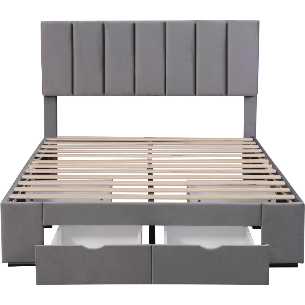 Letto Imbottito con Cassetti ¨C MINIMAL ¨C Velluto Grigio 140x200