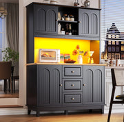 Mobile alto 120x40x180 cm con illuminazione LED APP e ripiani regolabili in MDF nero naturale
