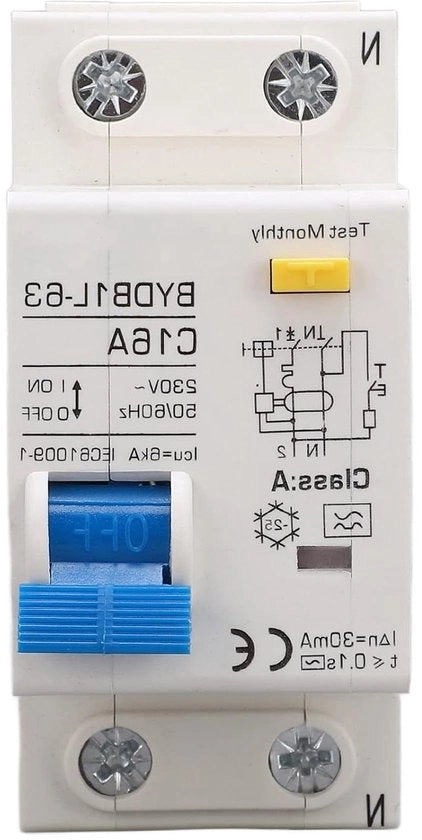 Rilevatore di Surrafflusso 30mA C16 1P N Protezione contro Surrafflusso Protezione contro Cortocircuito Rilevatore di Surrafflusso per Linee di Rete di Alimentazione per Impianti Fotovoltaici